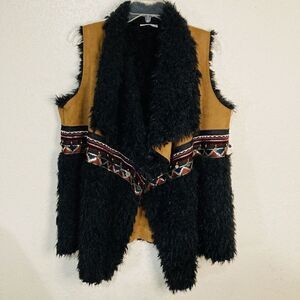 Scandal Italy Womens Serenity Brown And Black Faux Fur Boho Vest One Size‎